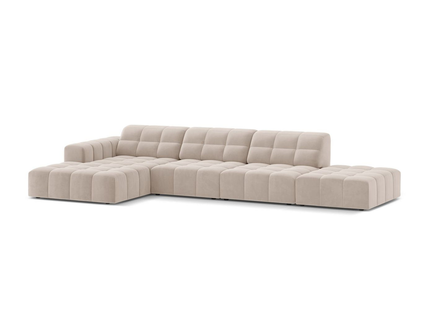 Cosmopolitan Design vänstervänd sammetshörnsoffa, "Chicago", 5-sits, 348 × 167 × 78 cm, Venus, svarta plastben