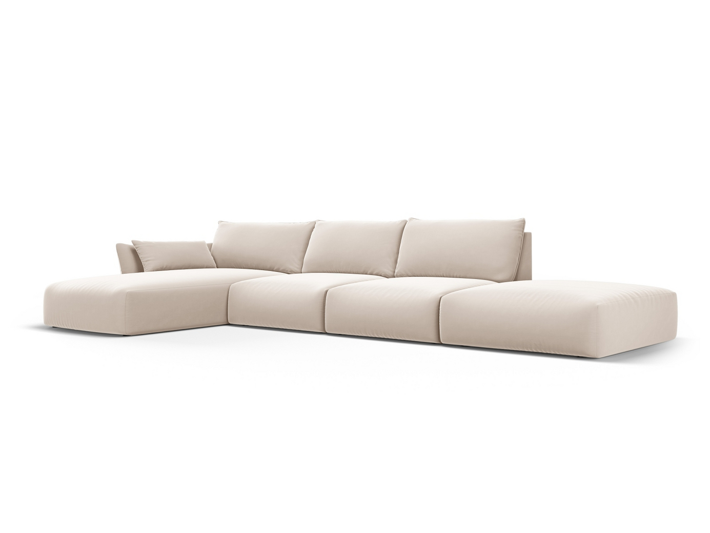 Cosmopolitan Design vänstervänd sammetshörnsoffa, "Matera", 5-sits, 364 × 171 × 85 cm, Salvador, svarta plastben