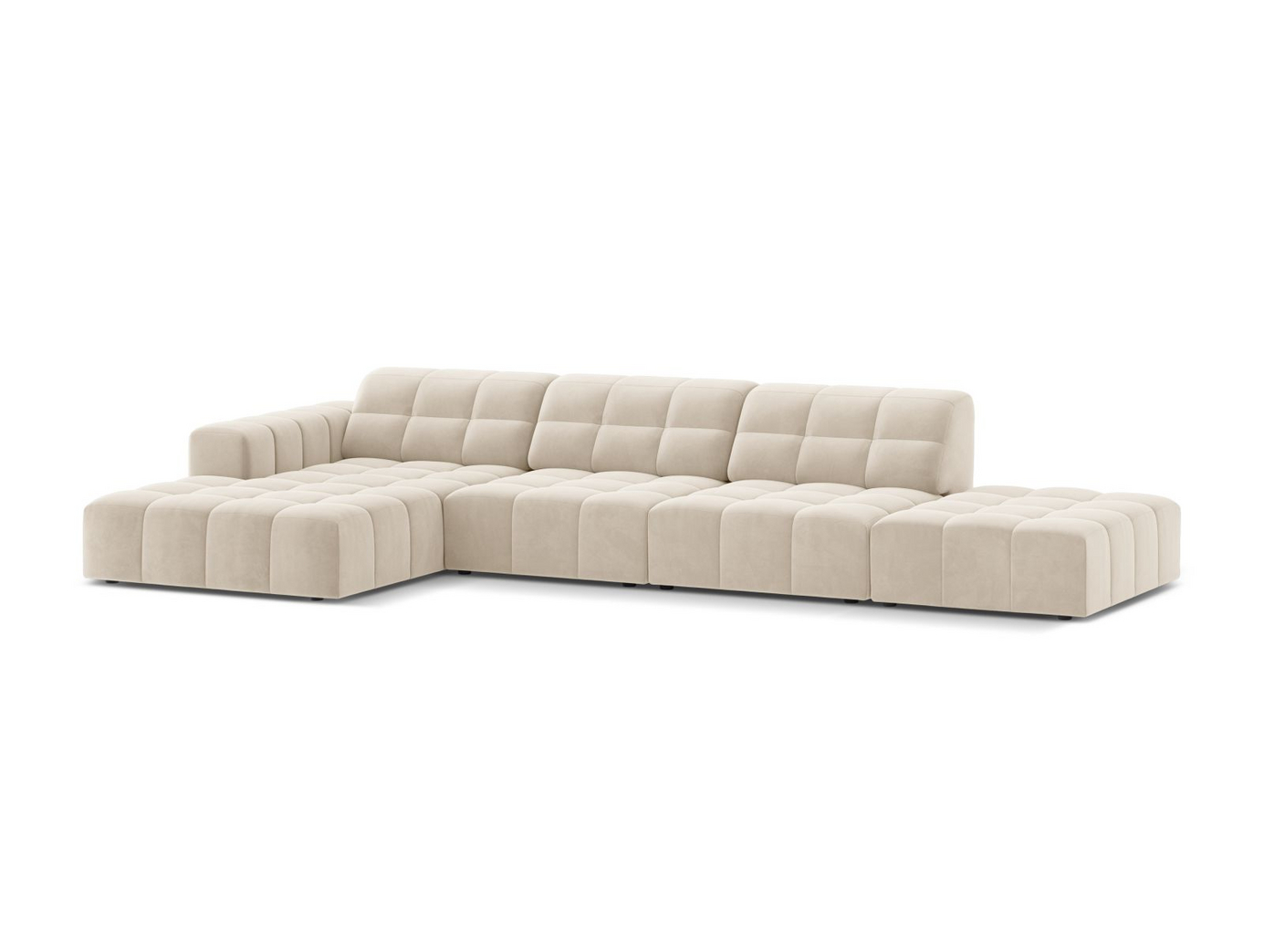 Cosmopolitan Design vänstervänd sammetshörnsoffa, "Chicago", 5-sits, 348 × 167 × 78 cm, Bluvel, svarta plastben
