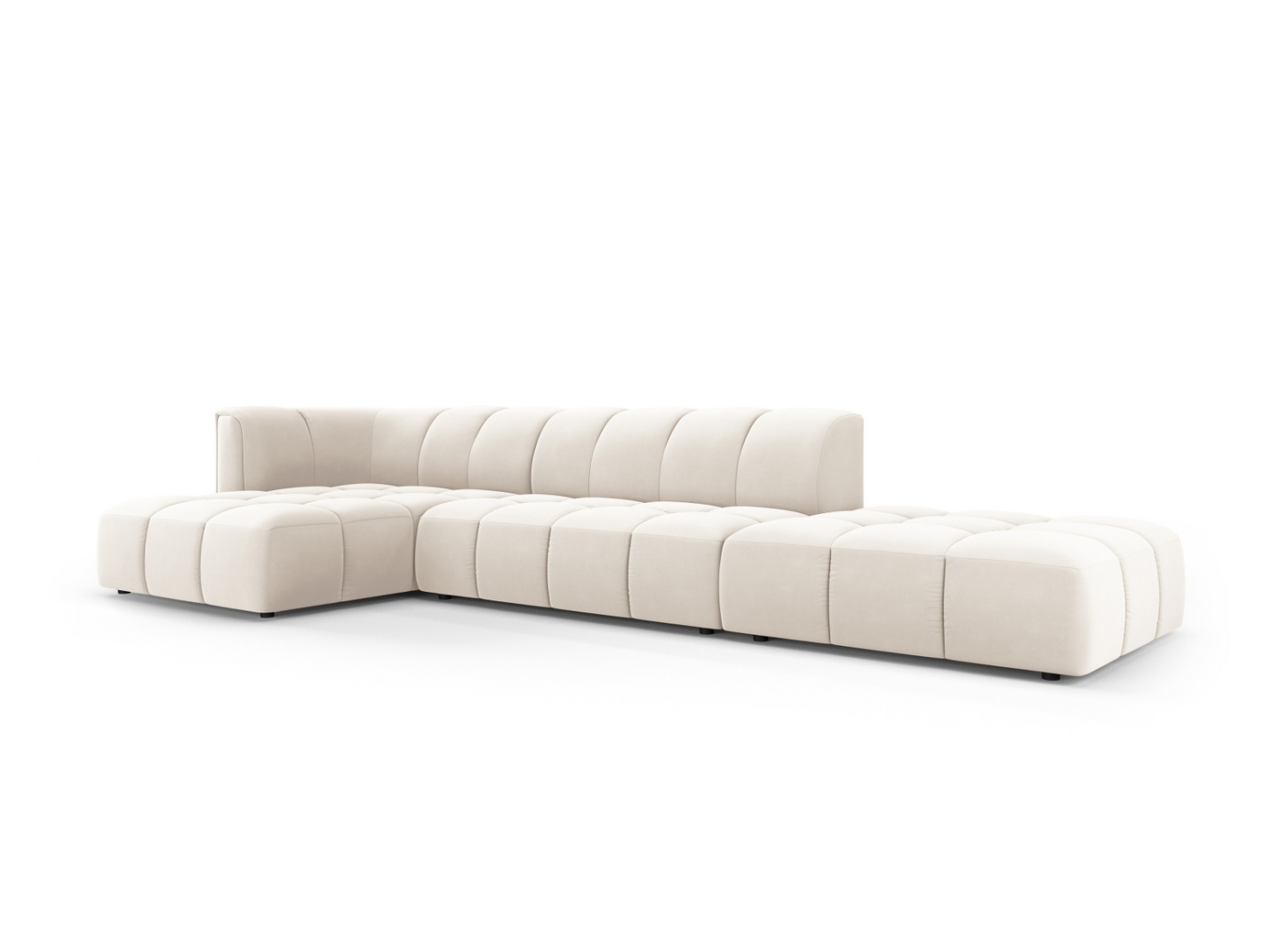 Cosmopolitan Design vänstervänd sammetsmodulhörnsoffa, "Moritz", 5-sits, 323 × 160 × 70 cm, Bluvel, svarta plastben
