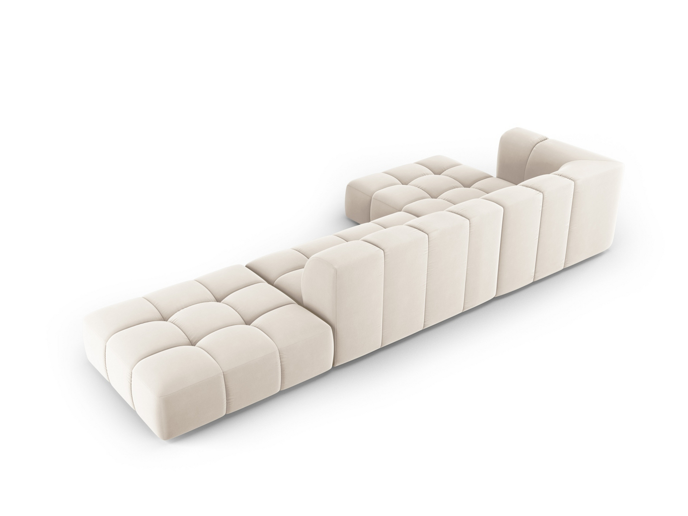Cosmopolitan Design vänstervänd sammetsmodulhörnsoffa, "Moritz", 5-sits, 323 × 160 × 70 cm, Bluvel, svarta plastben