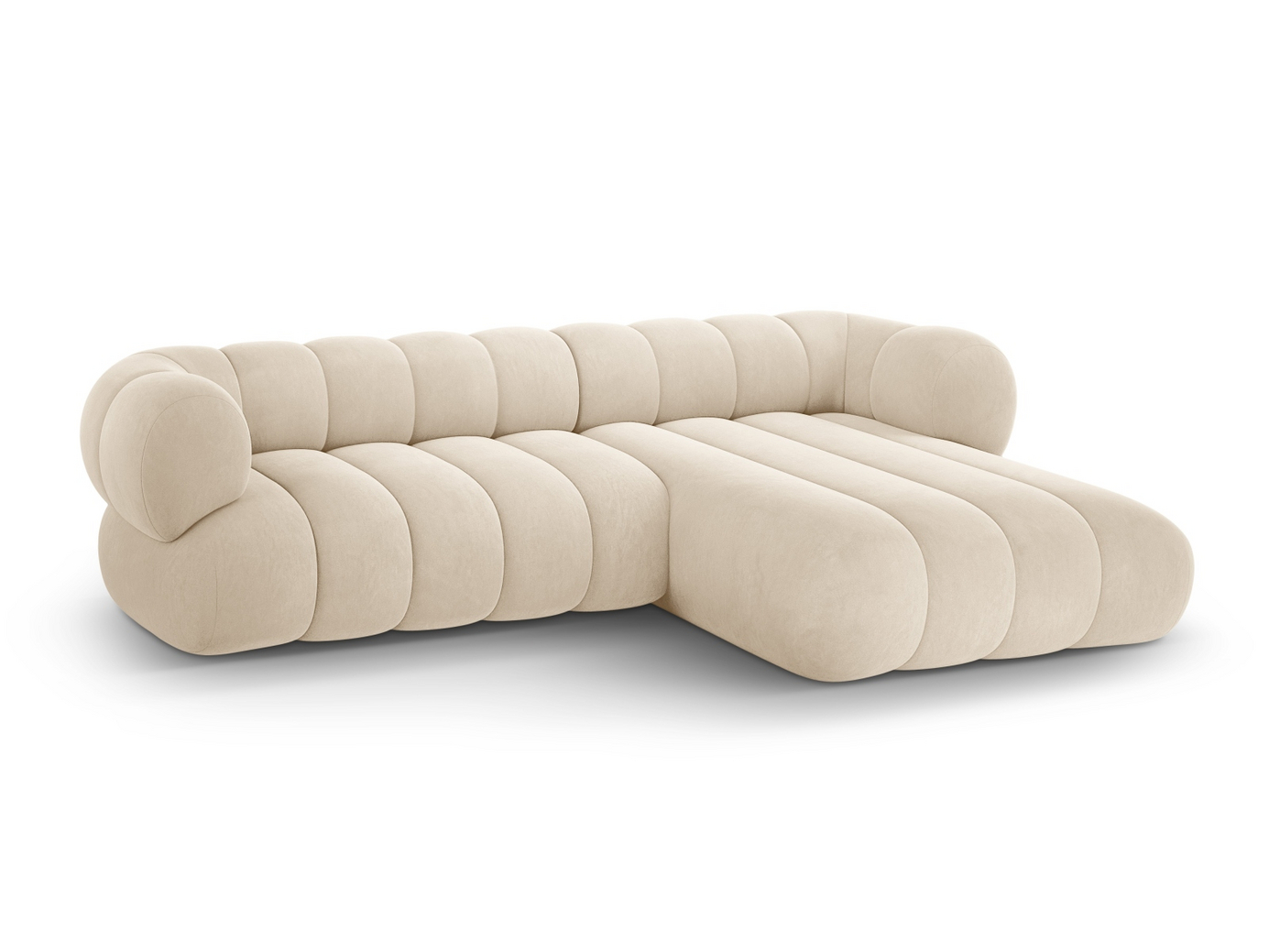 Cosmopolitan Design högervänd sammetshörnsoffa, "Koge", 5-sits, 270 × 165 × 70 cm, Vogue, svarta plastben