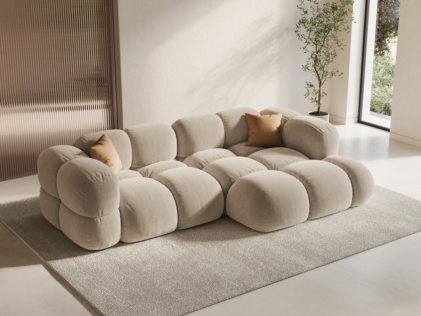 Cosmopolitan Design högervänd sammetshörnsoffa, "Loretto", 3-sits, 250 × 147 × 68 cm, Vogue, svarta plastben
