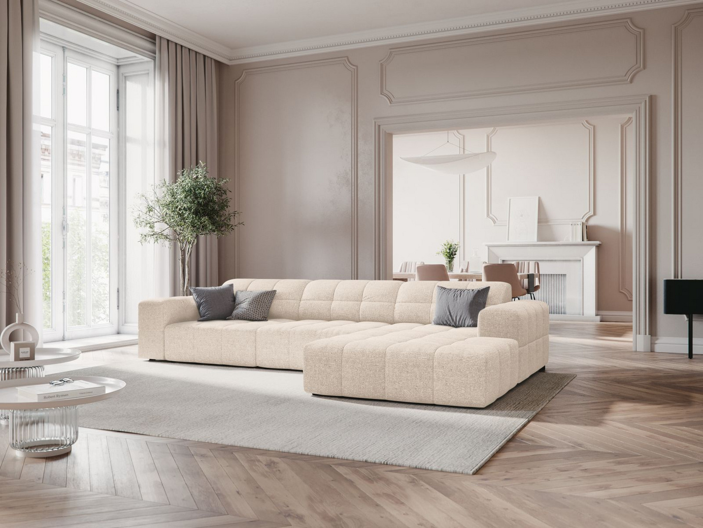 Cosmopolitan Design högervänd hörnsoffa, "Chicago", 4-sits, 294 × 167 × 78 cm, Haga, svarta plastben
