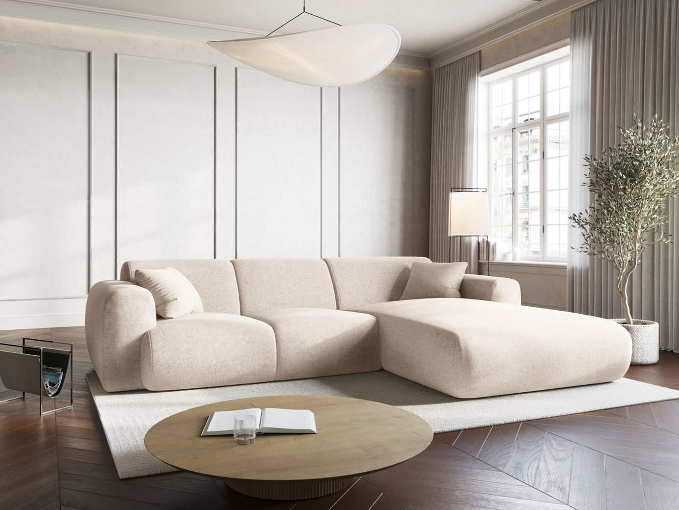 Cosmopolitan Design högervänd hörnsoffa, "Nolio", 4-sits, 260 × 170 × 72 cm, Haga, svarta plastben