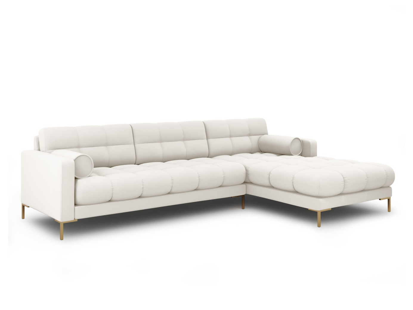 Cosmopolitan Design högervänd hörnsoffa, "Bali", 5-sits, 293 × 185 × 75 cm, Neve, guldfärgade metallben