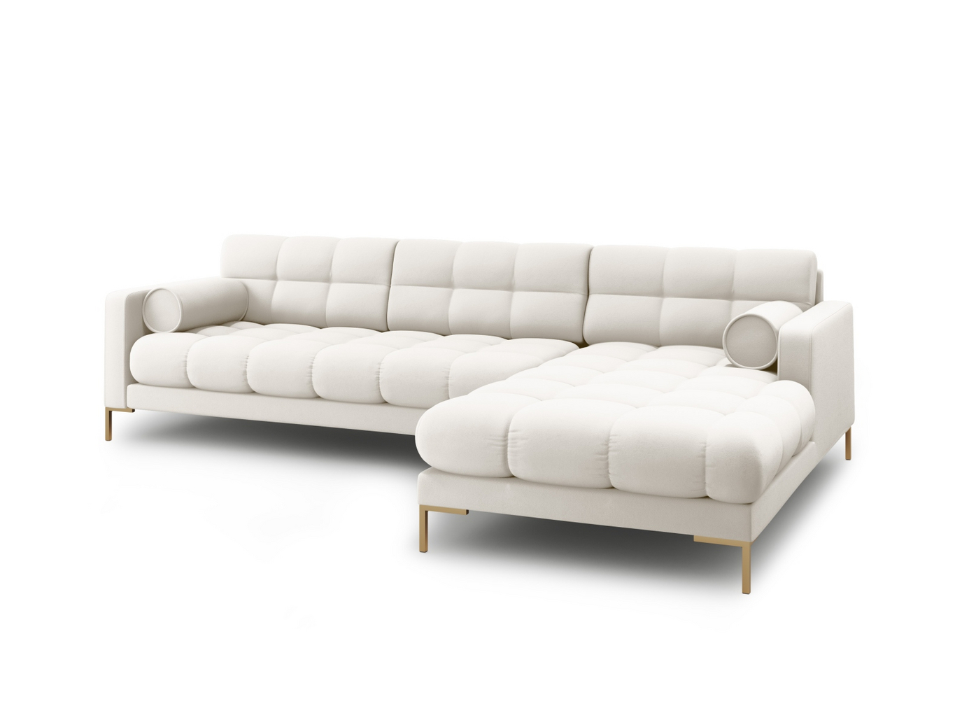 Cosmopolitan Design högervänd hörnsoffa, "Bali", 5-sits, 293 × 185 × 75 cm, Neve, guldfärgade metallben