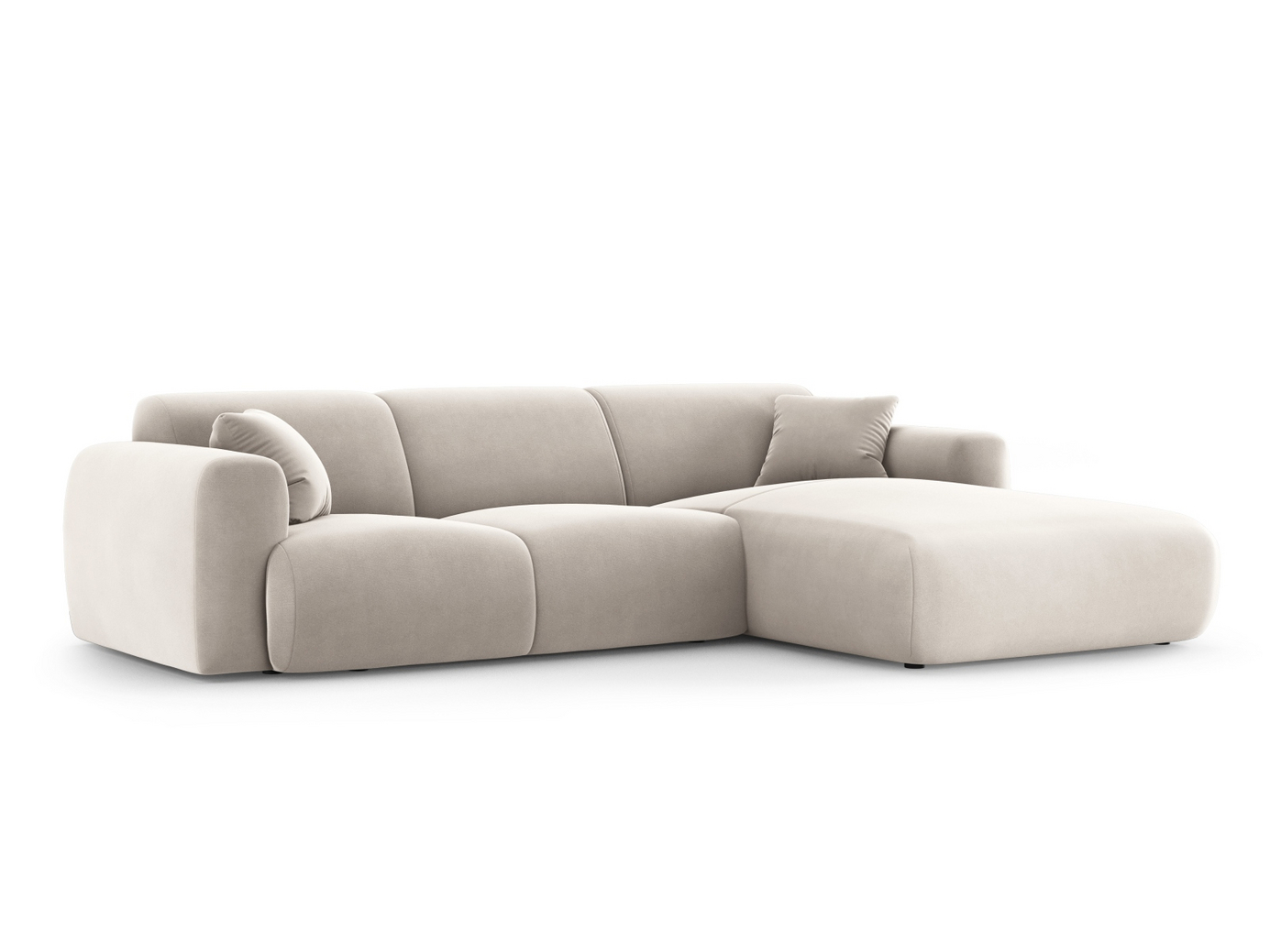 Cosmopolitan Design högervänd sammetshörnsoffa, "Nolio", 4-sits, 260 × 170 × 72 cm, Casino, svarta plastben
