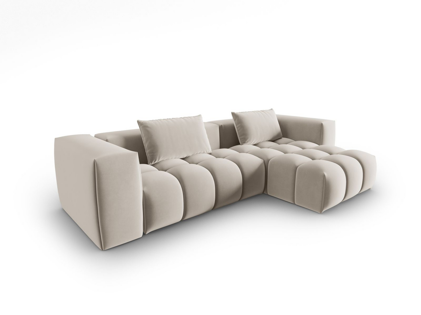 Cosmopolitan Design högervänd sammetsmodulhörnsoffa, "Verona", 3-sits, 260 × 145 × 70 cm, Casino, svarta plastben