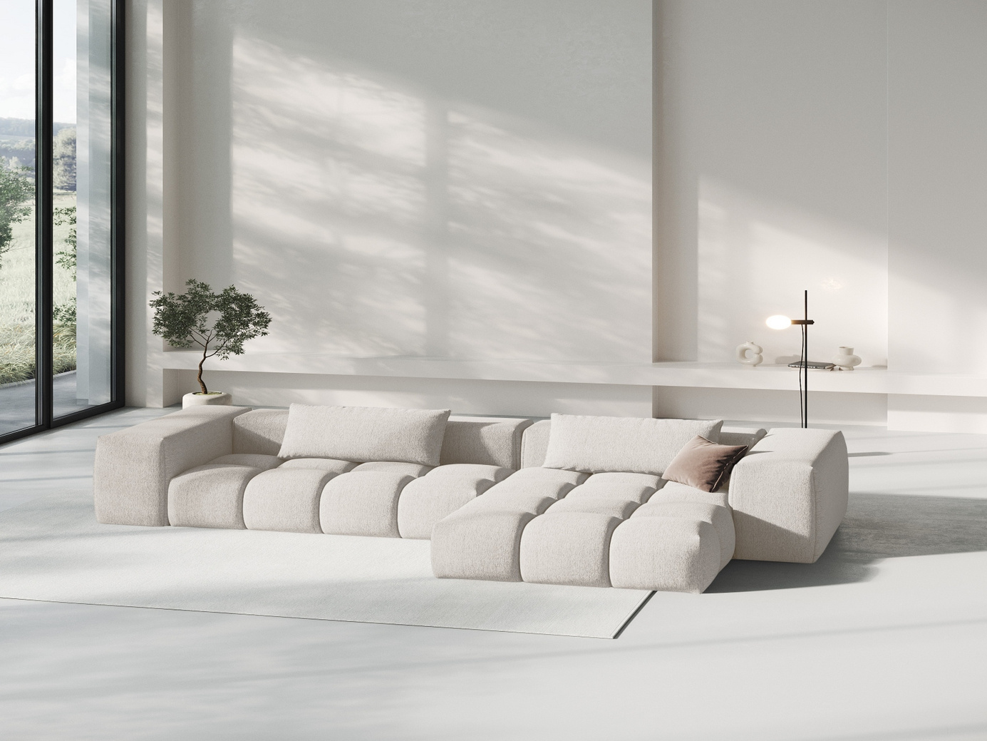 Cosmopolitan Design högervänd modulhörnsoffa, "Verona", 3-sits, 260 × 145 × 70 cm, Sorella, svarta plastben