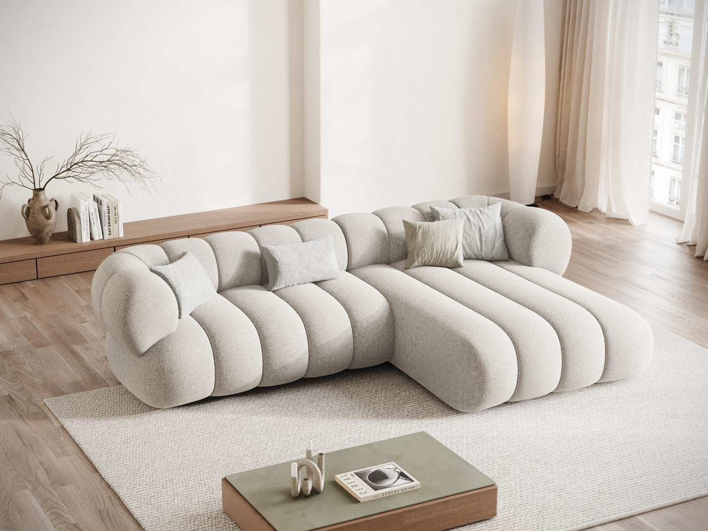 Cosmopolitan Design högervänd hörnsoffa, "Koge", 5-sits, 270 × 165 × 70 cm, Eden 10, svarta plastben
