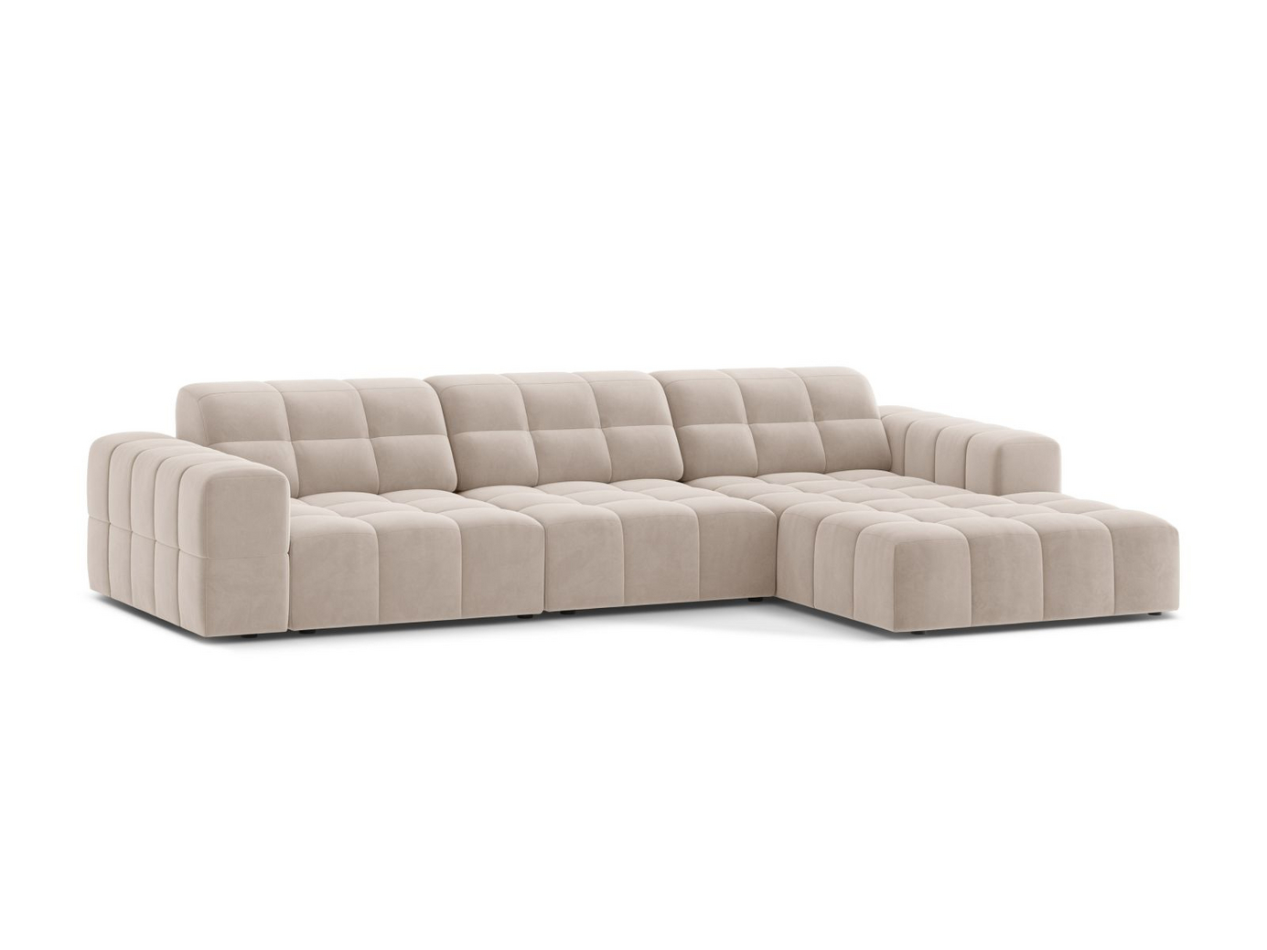 Cosmopolitan Design högervänd sammetshörnsoffa, "Chicago", 4-sits, 294 × 167 × 78 cm, Venus, svarta plastben