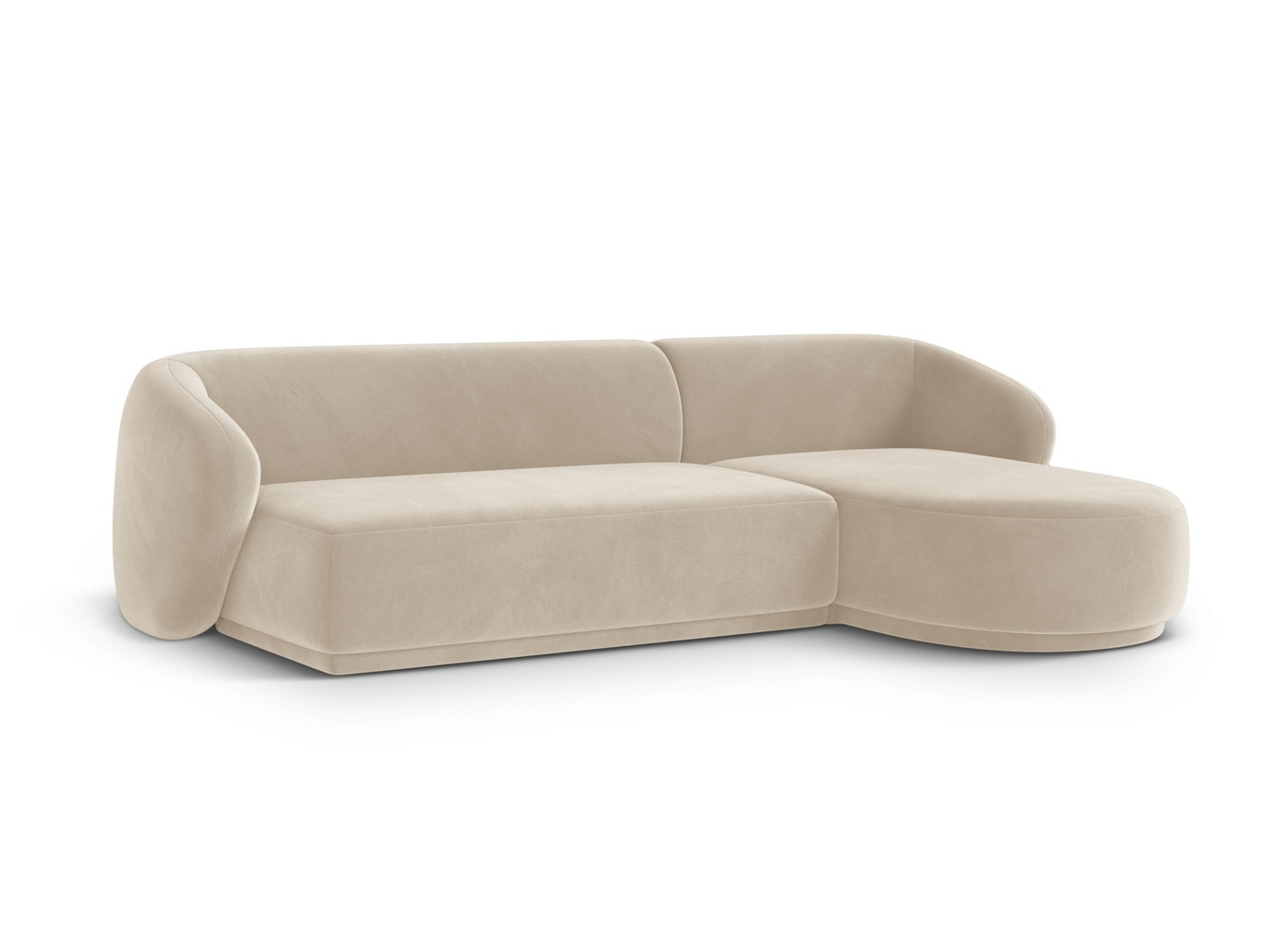 Cosmopolitan Design högervänd sammetshörnsoffa, "Gomera", 4-sits, 260 × 155 × 74 cm, Salvador, svarta plastben
