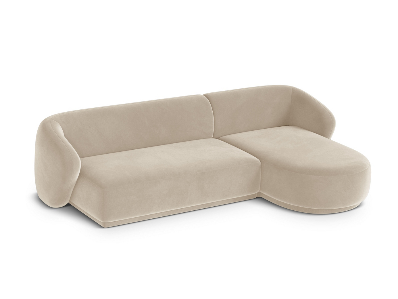 Cosmopolitan Design högervänd sammetshörnsoffa, "Gomera", 4-sits, 260 × 155 × 74 cm, Salvador, svarta plastben