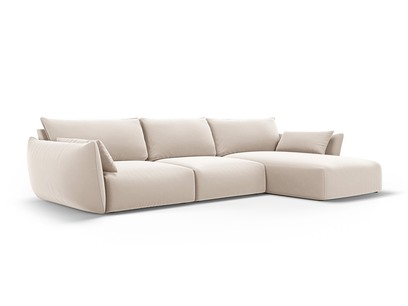 Cosmopolitan Design högervänd sammetshörnsoffa, "Matera", 4-sits, 308 × 171 × 85 cm, Salvador, svarta plastben