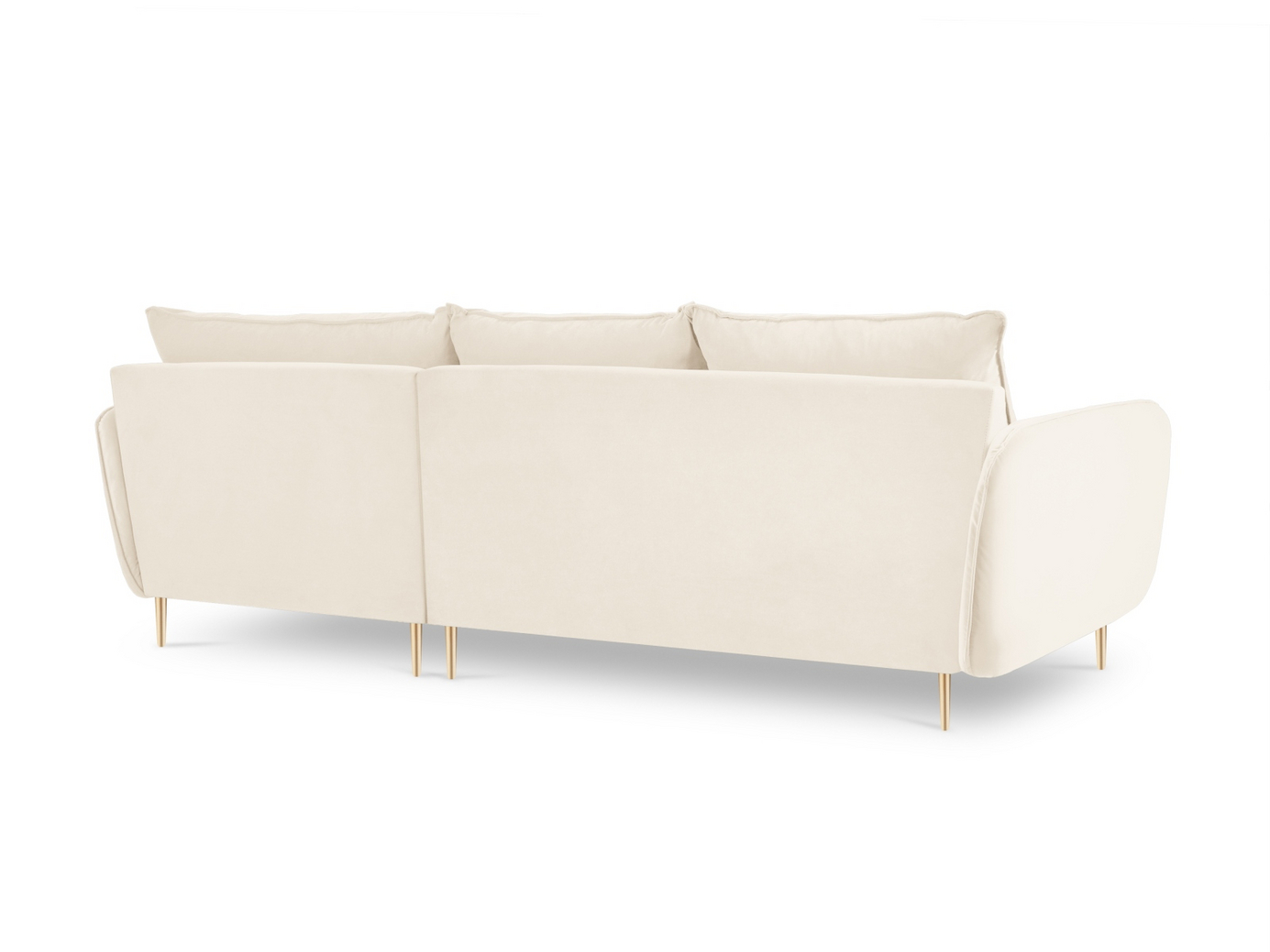 Cosmopolitan Design högervänd sammetshörnsoffa, "Vienna", 5-sits, 255 × 170 × 95 cm, Bluvel, guldfärgade metallben