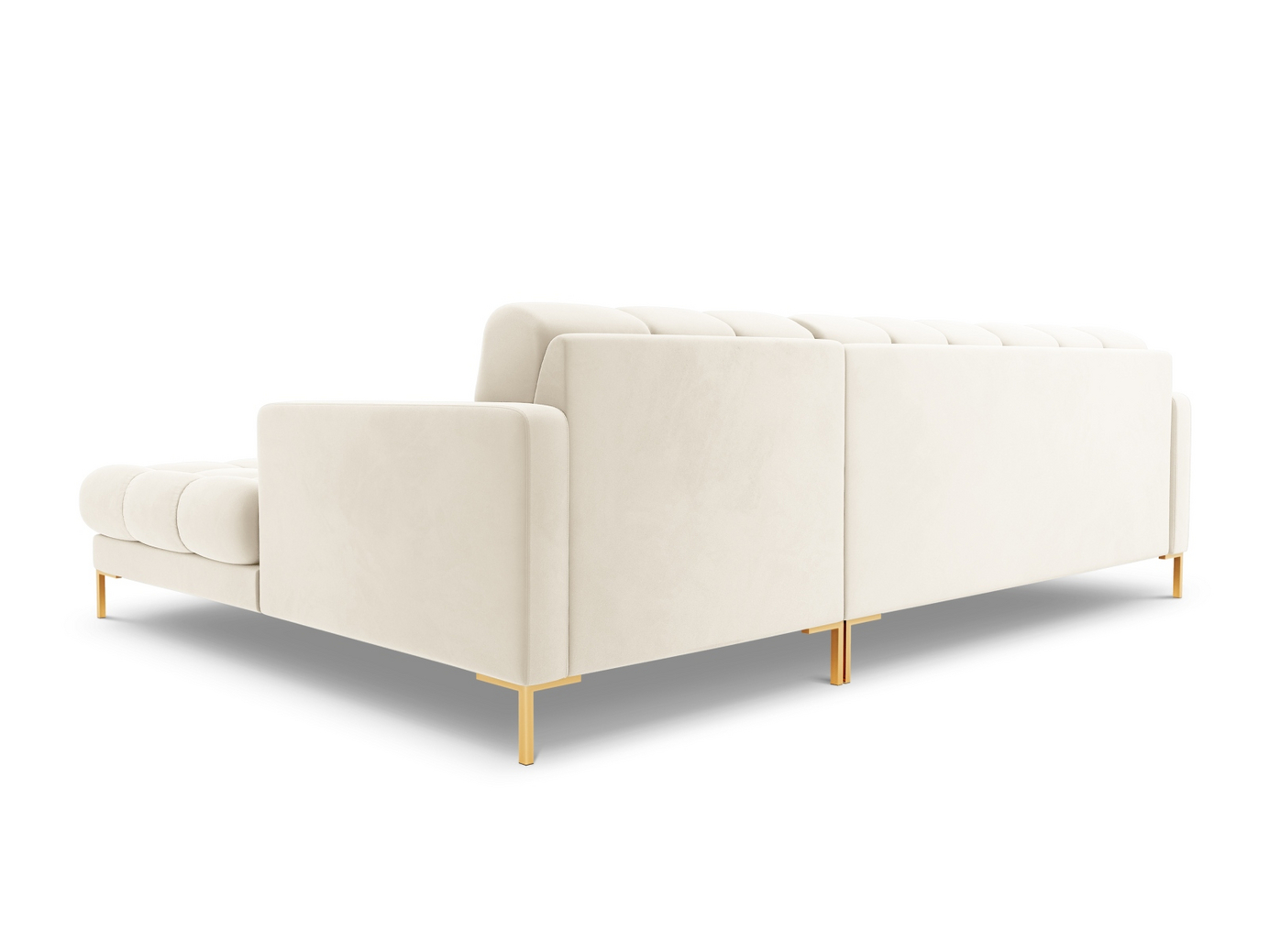 Cosmopolitan Design högervänd sammetshörnsoffa, "Bali", 5-sits, 293 × 185 × 75 cm, Bluvel, guldfärgade metallben