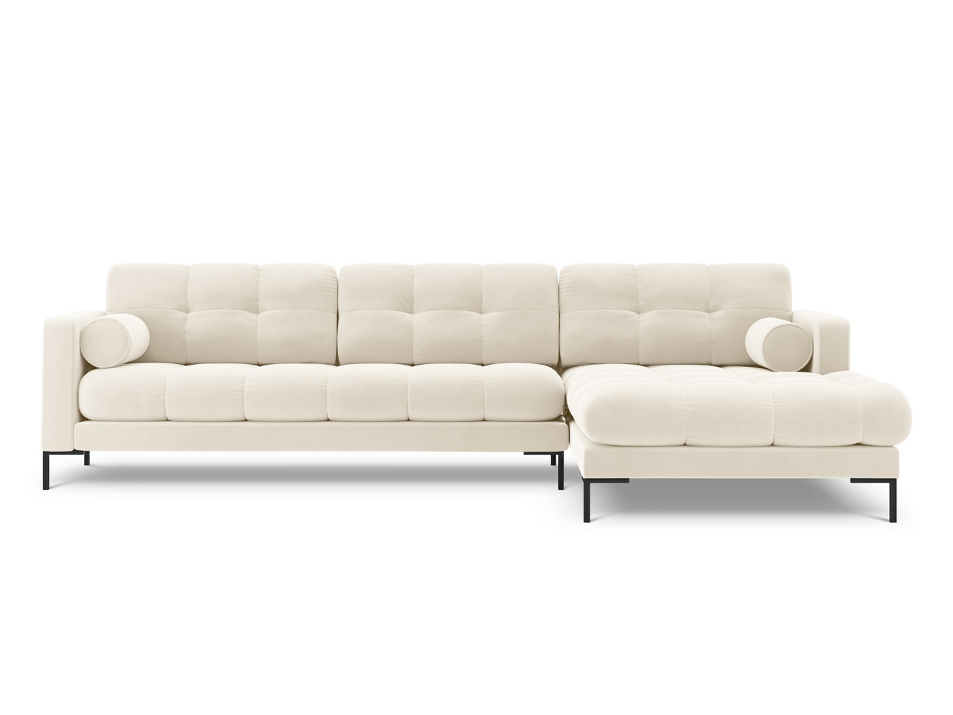 Cosmopolitan Design högervänd sammetshörnsoffa, "Bali", 5-sits, 293 × 185 × 75 cm, Bluvel, svarta metallben