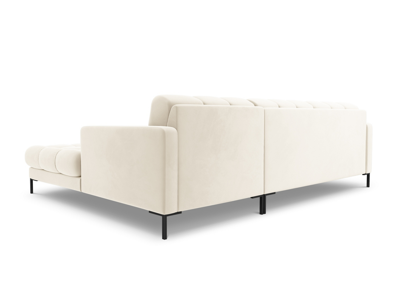 Cosmopolitan Design högervänd sammetshörnsoffa, "Bali", 5-sits, 293 × 185 × 75 cm, Bluvel, svarta metallben