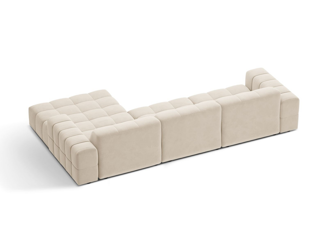 Cosmopolitan Design högervänd sammetshörnsoffa, "Chicago", 4-sits, 294 × 167 × 78 cm, Bluvel, svarta plastben