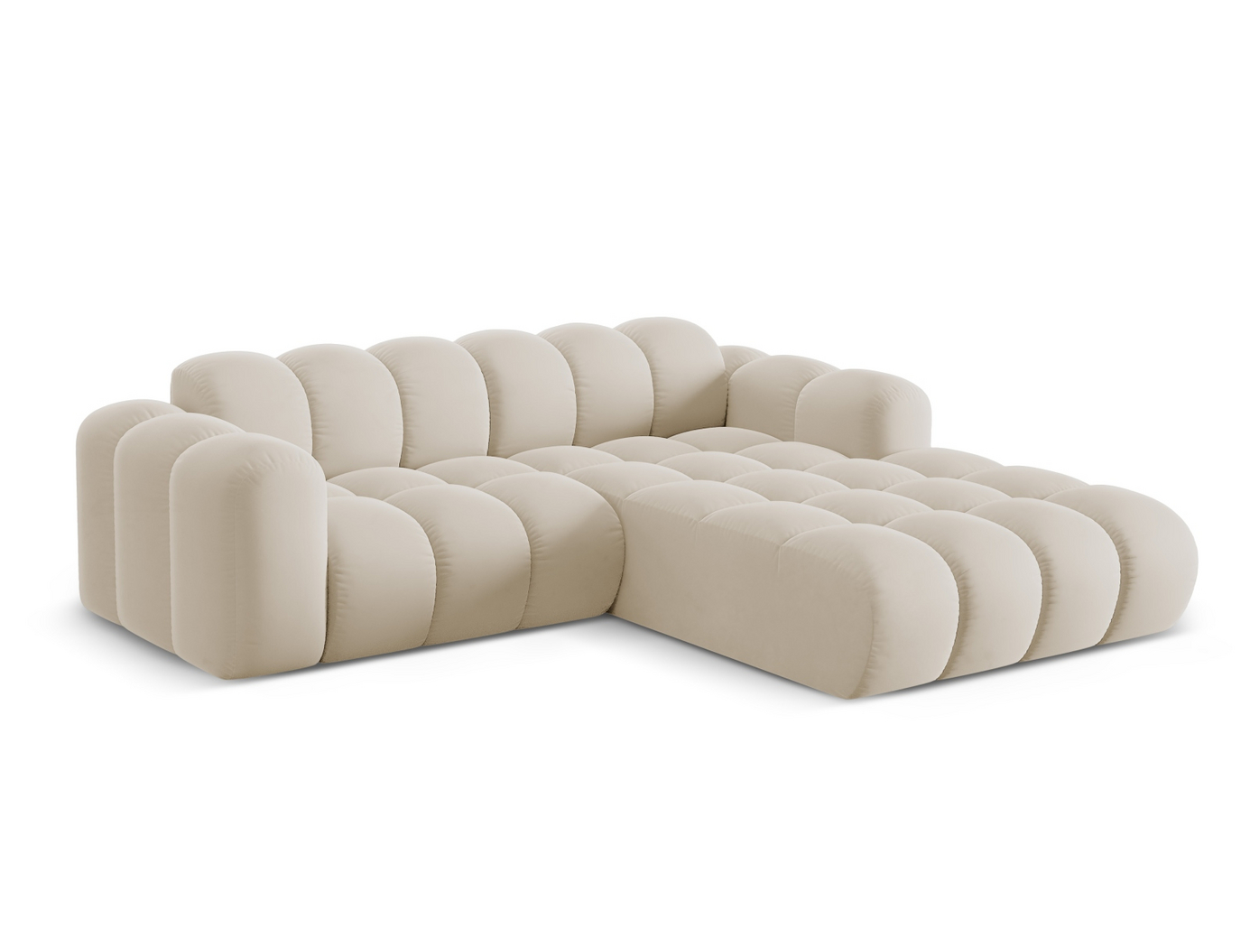 Cosmopolitan Design högervänd sammetshörnsoffa, "Treno", 3-sits, 240 × 184 × 70 cm, Bluvel, svarta plastben