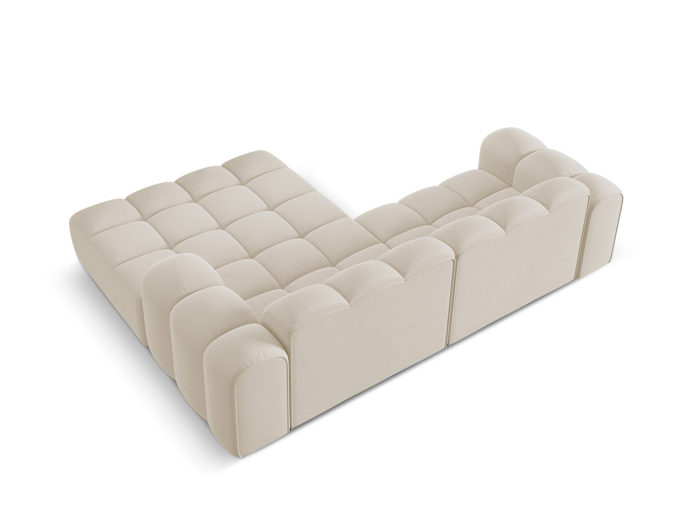 Cosmopolitan Design högervänd sammetshörnsoffa, "Treno", 3-sits, 240 × 184 × 70 cm, Bluvel, svarta plastben