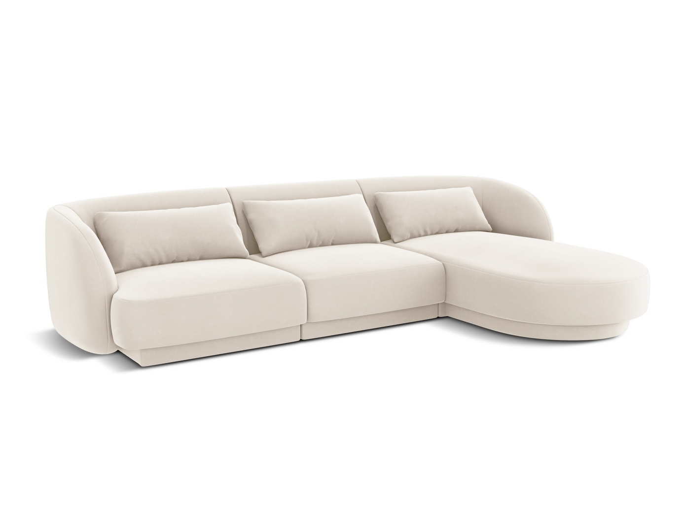 Cosmopolitan Design högervänd sammetshörnsoffa, "Tulum", 4-sits, 255 × 156 × 70 cm, Bluvel, svarta plastben