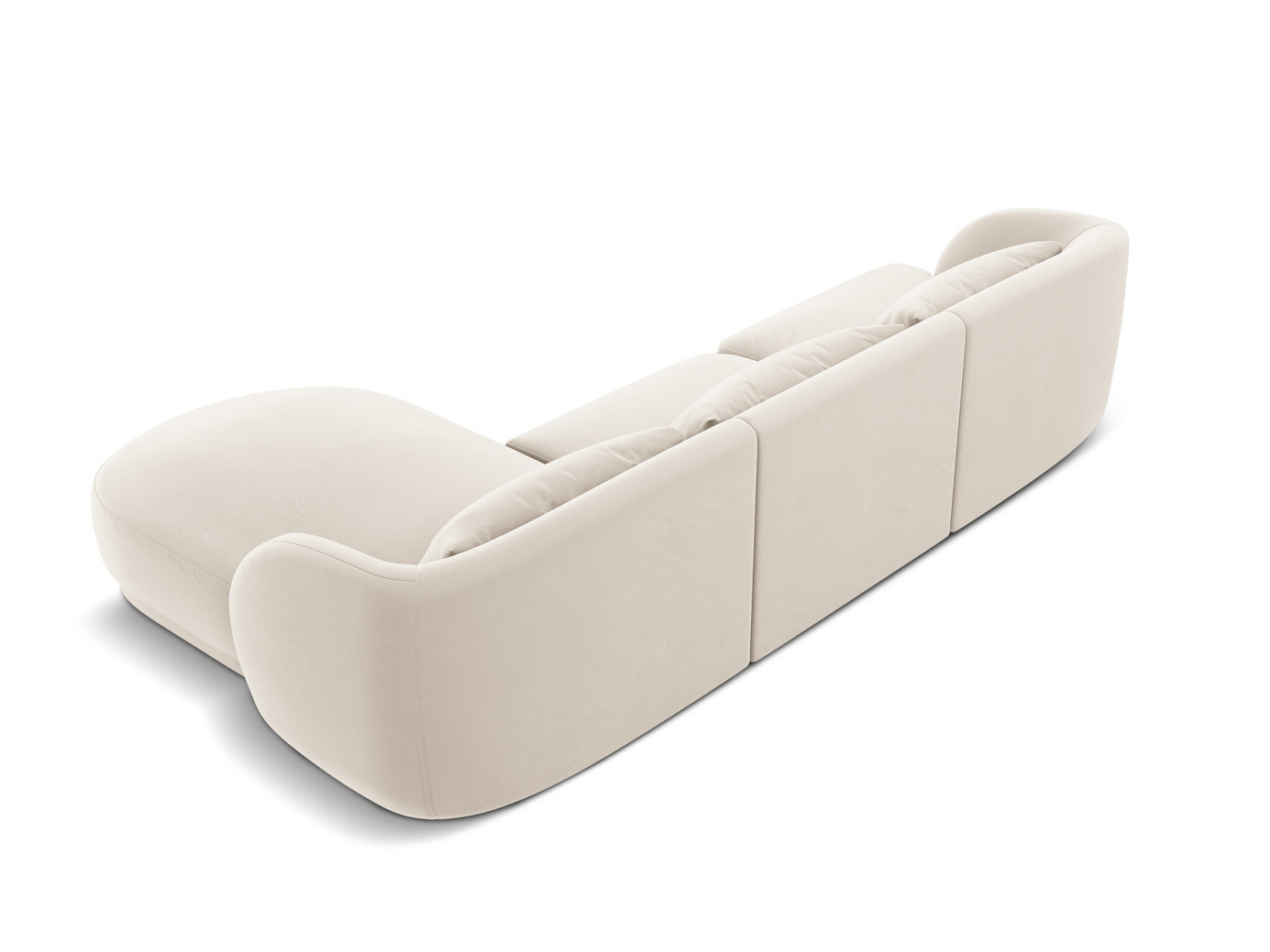 Cosmopolitan Design högervänd sammetshörnsoffa, "Tulum", 4-sits, 255 × 156 × 70 cm, Bluvel, svarta plastben