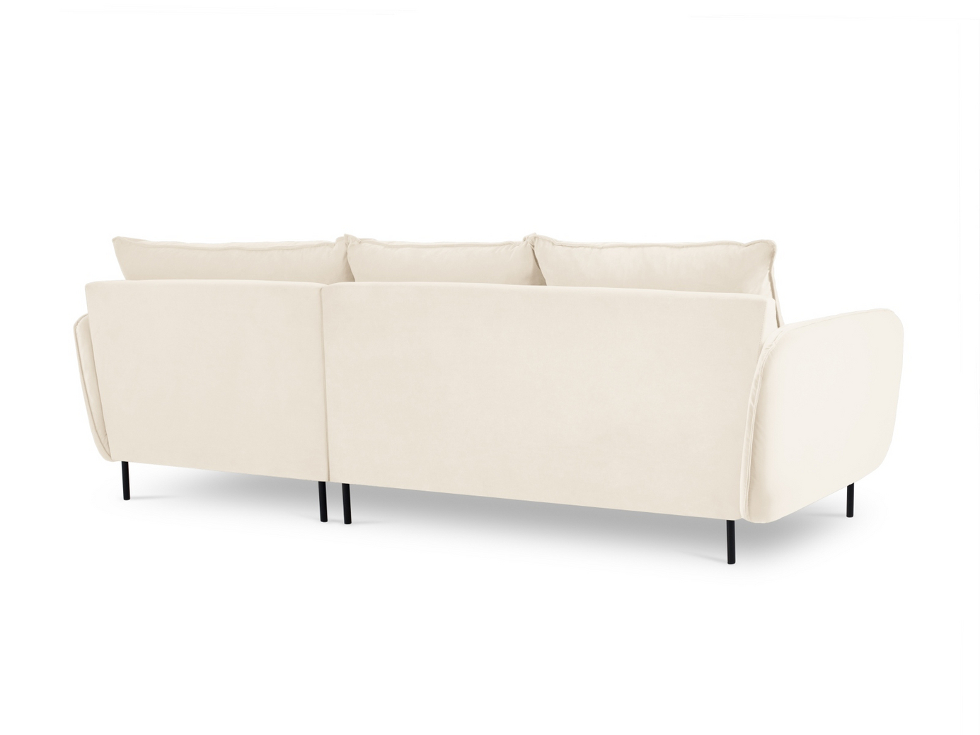 Cosmopolitan Design högervänd sammetshörnsoffa, "Vienna", 5-sits, 255 × 170 × 95 cm, Bluvel, svarta metallben