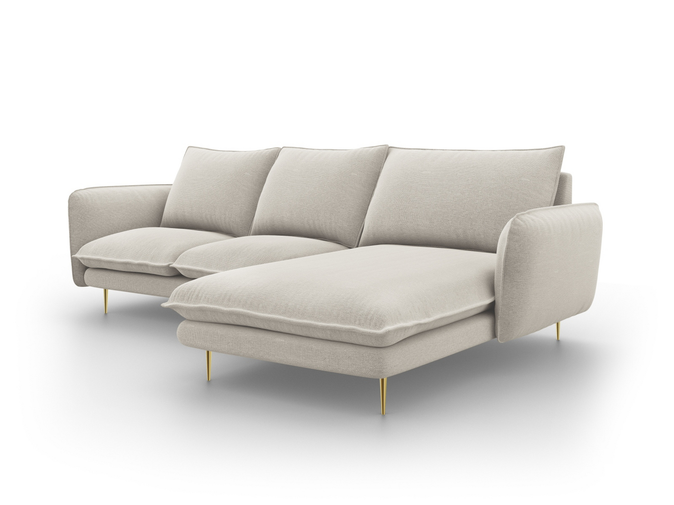 Cosmopolitan Design högervänd hörnsoffa, "Vienna", 5-sits, 255 × 170 × 95 cm, Positano, guldfärgade metallben