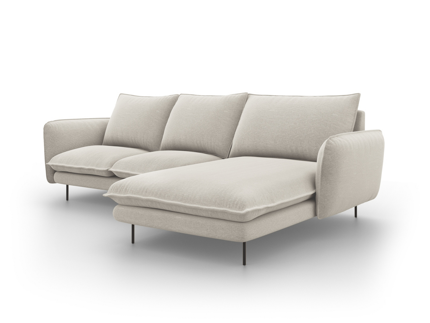 Cosmopolitan Design högervänd hörnsoffa, "Vienna", 5-sits, 255 × 170 × 95 cm, Positano, svarta metallben