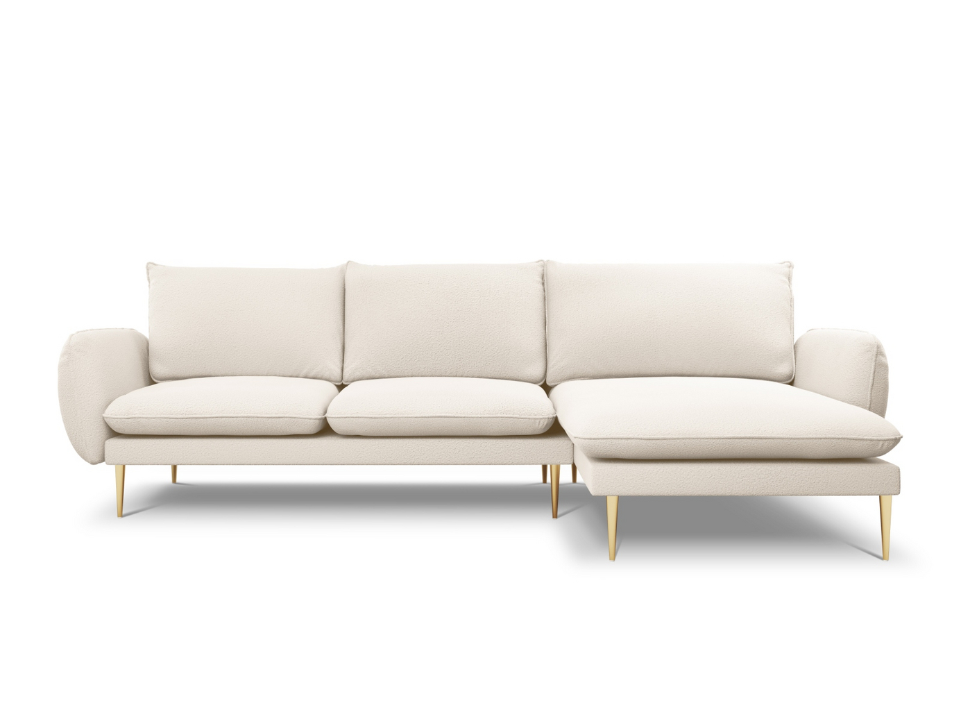 Cosmopolitan Design högervänd boucléhörnsoffa, "Vienna", 5-sits, 255 × 170 × 95 cm, Ascot, guldfärgade metallben