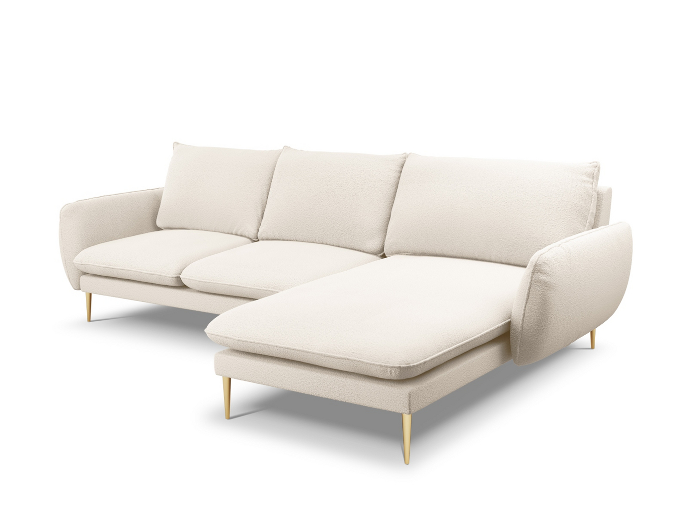 Cosmopolitan Design högervänd boucléhörnsoffa, "Vienna", 5-sits, 255 × 170 × 95 cm, Ascot, guldfärgade metallben