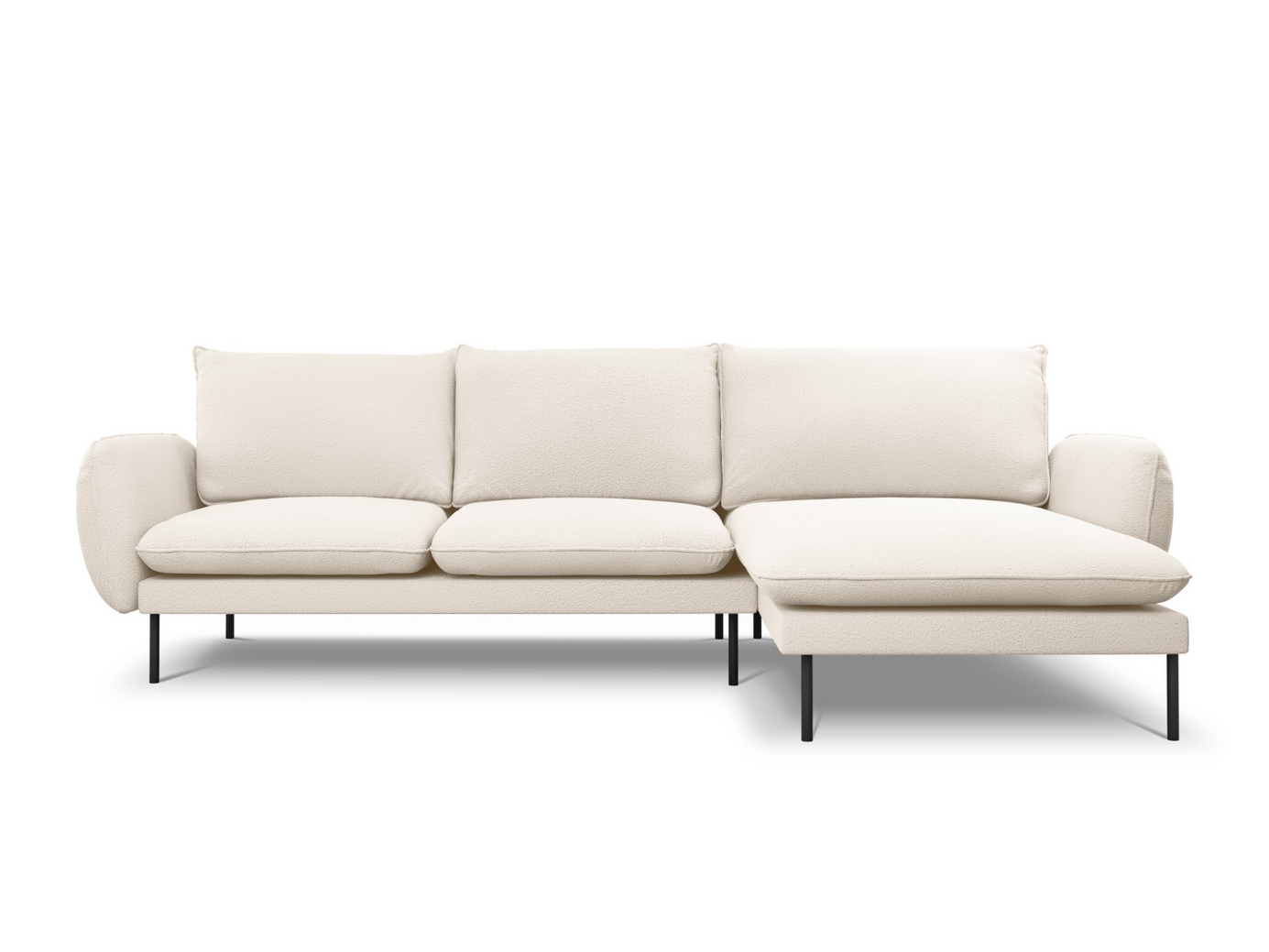 Cosmopolitan Design högervänd boucléhörnsoffa, "Vienna", 5-sits, 255 × 170 × 95 cm, Ascot, svarta metallben