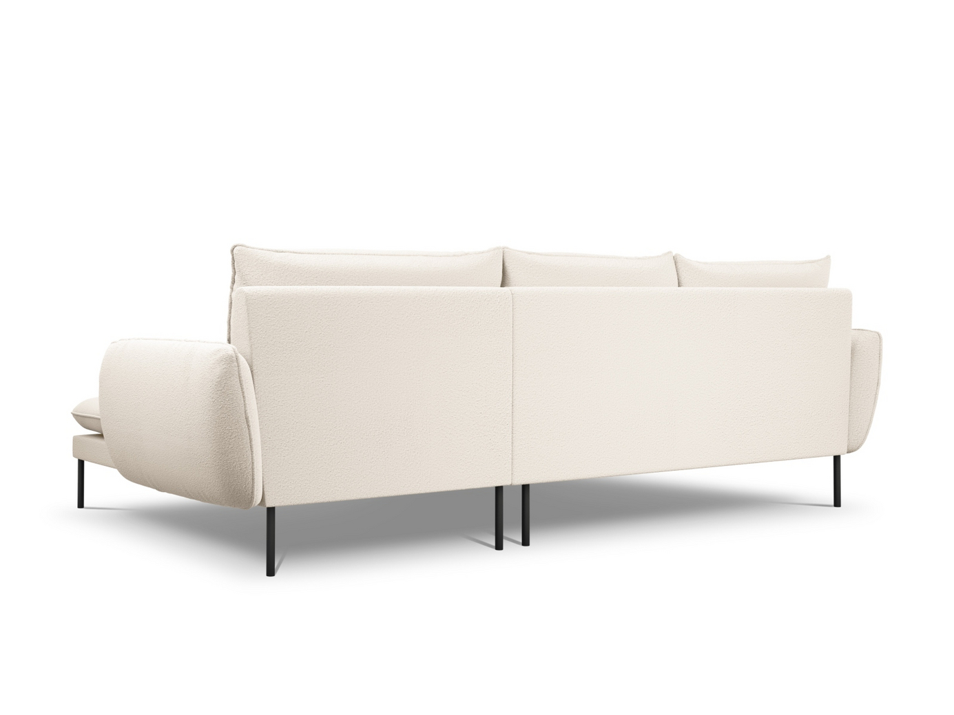 Cosmopolitan Design högervänd boucléhörnsoffa, "Vienna", 5-sits, 255 × 170 × 95 cm, Ascot, svarta metallben