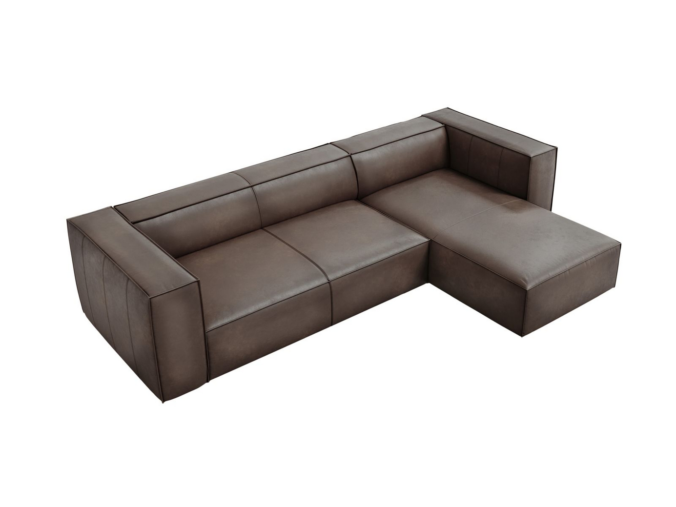 Cosmopolitan Design högervänd äkta läder hörnsoffa, "Turin", 5-sits, 290 × 173 × 68 cm, Granada, ben i svart bok