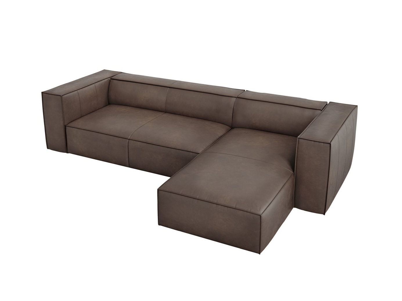 Cosmopolitan Design högervänd äkta läder hörnsoffa, "Turin", 5-sits, 290 × 173 × 68 cm, Granada, ben i svart bok
