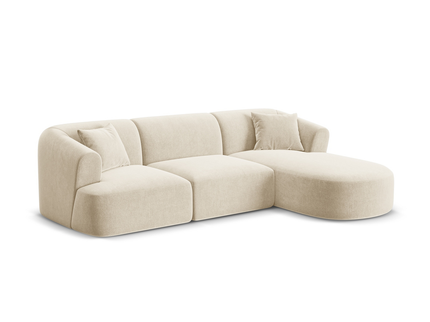 Cosmopolitan Design högervänd sammetsmodulhörnsoffa, "Campi", 4-sits, 256 × 156 × 70 cm, Vogue, svarta plastben