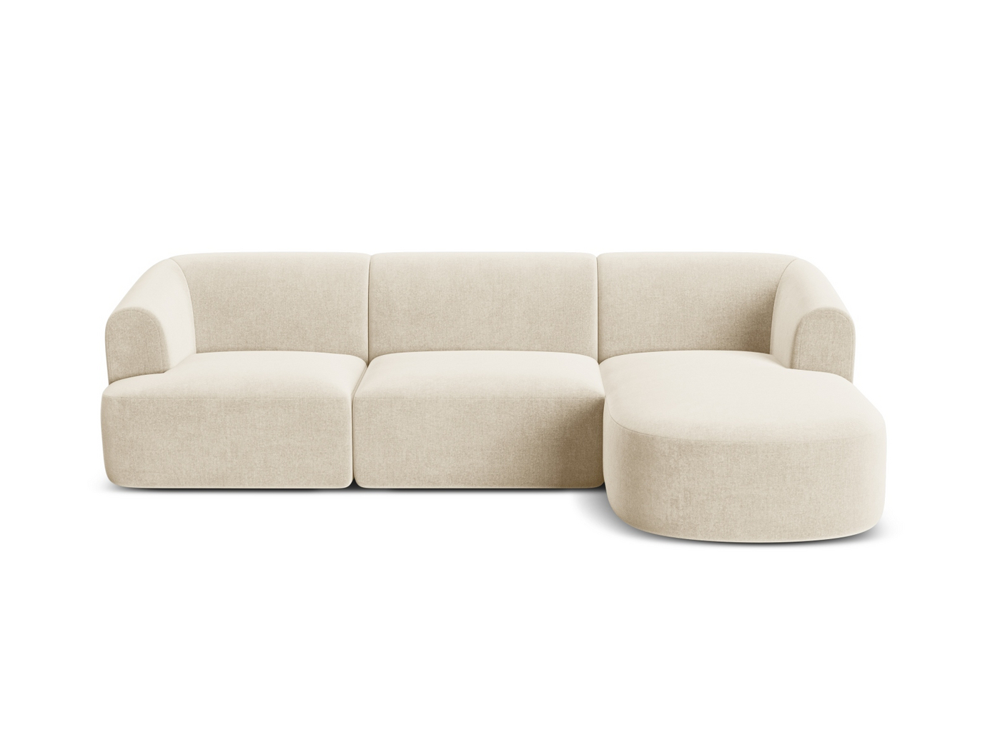 Cosmopolitan Design högervänd sammetsmodulhörnsoffa, "Campi", 4-sits, 256 × 156 × 70 cm, Vogue, svarta plastben