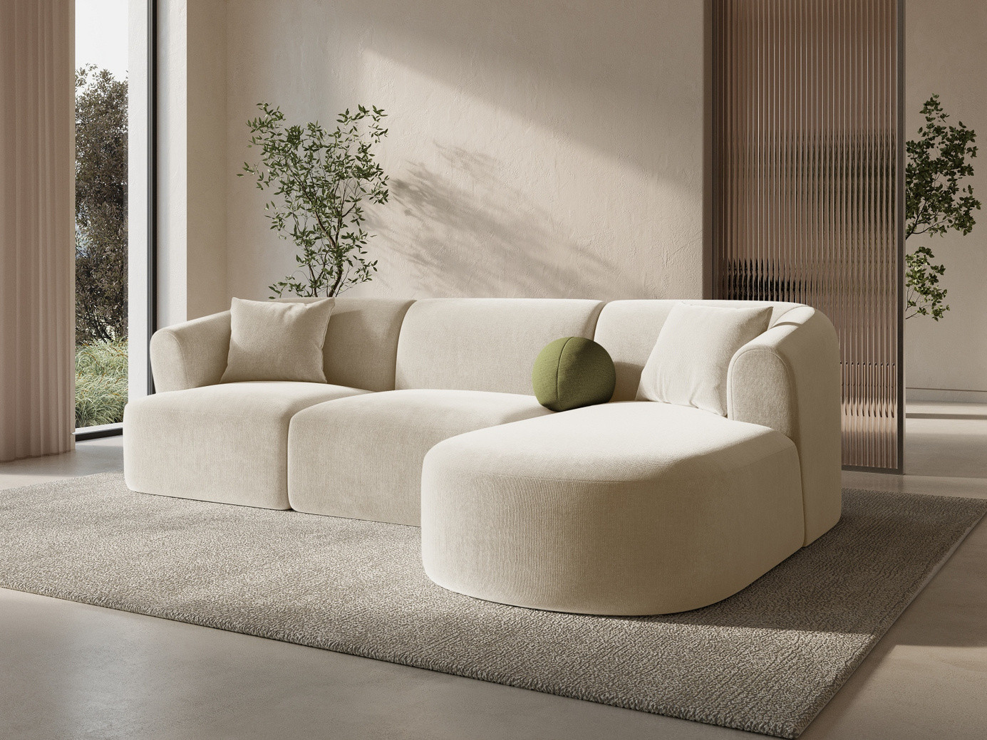 Cosmopolitan Design högervänd sammetsmodulhörnsoffa, "Campi", 4-sits, 256 × 156 × 70 cm, Vogue, svarta plastben