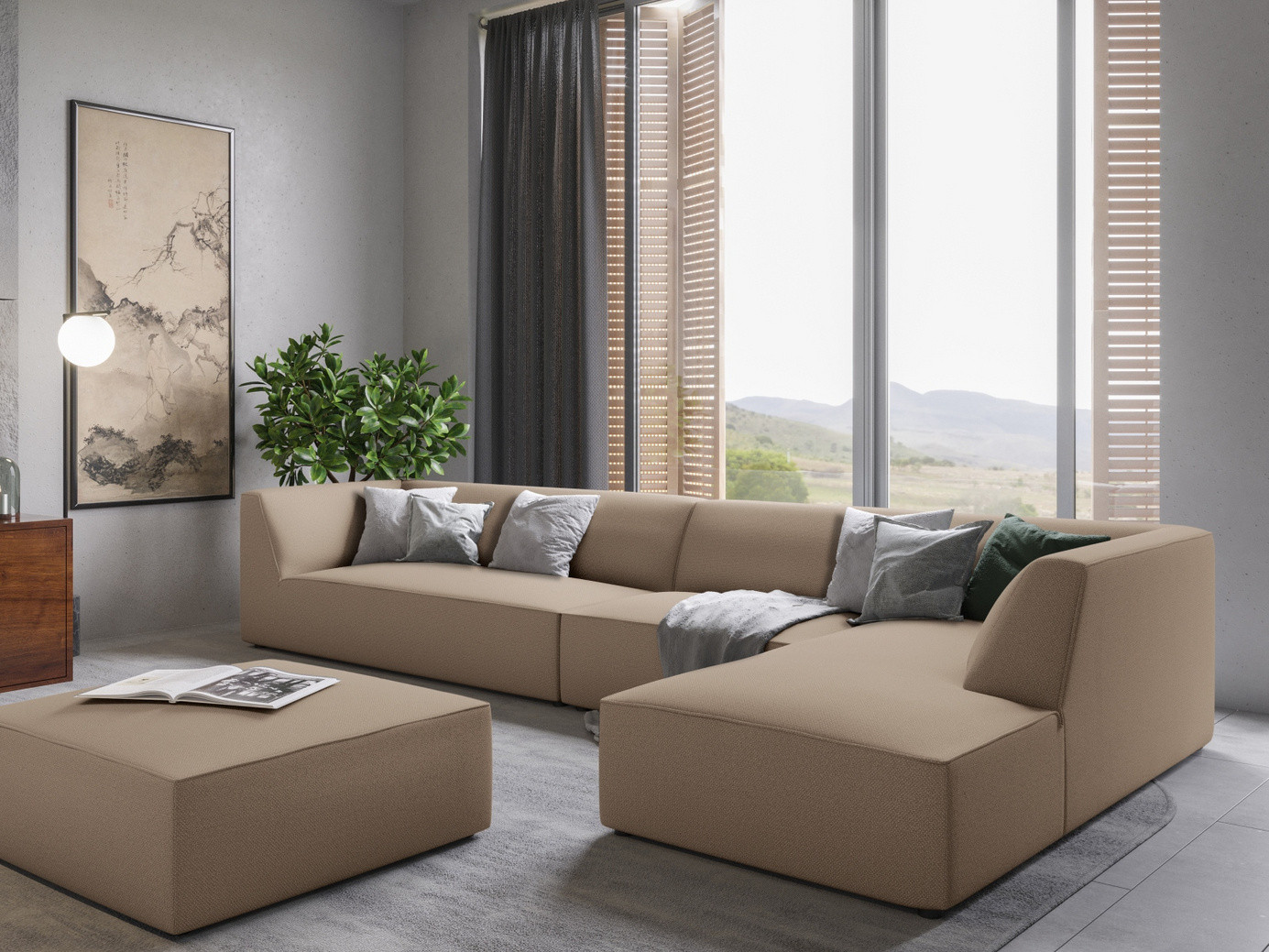 Cosmopolitan Design högervänd modulhörnsoffa, "Siena", 5-sits, 366 × 180 × 69 cm, Ottawa, svarta plastben