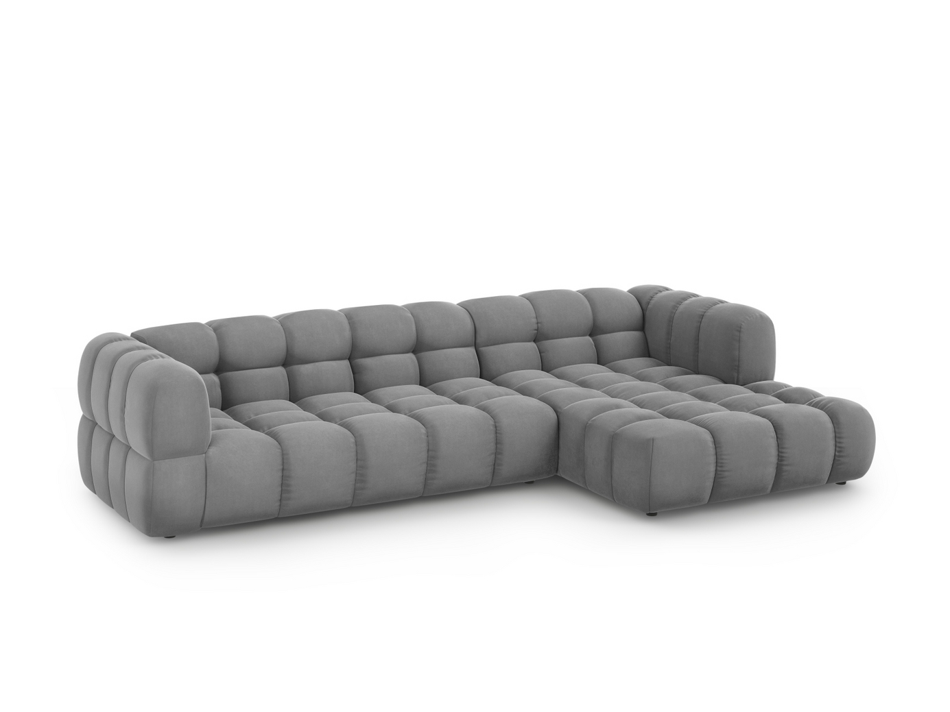 Cosmopolitan Design högervänd sammetsmodulhörnsoffa, "Sky", 4-sits, 300 × 162 × 70 cm, Casino, svarta plastben