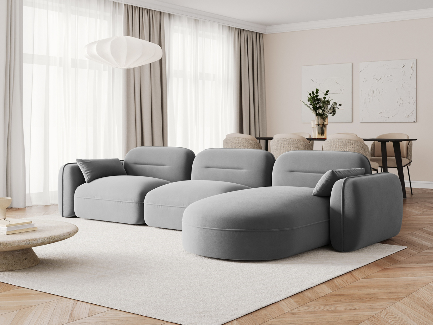 Cosmopolitan Design högervänd sammetsmodulhörnsoffa, "Sydney", 4-sits, 320 × 165 × 70 cm, Casino, svarta plastben