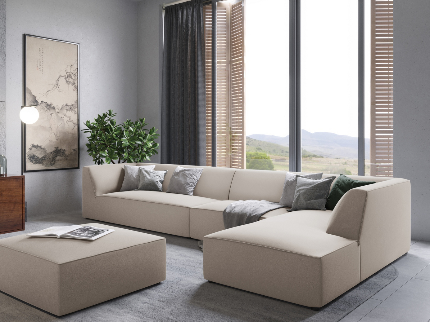 Cosmopolitan Design högervänd sammetsmodulhörnsoffa, "Siena", 5-sits, 366 × 180 × 69 cm, Salvador, svarta plastben, Variant RC_L_44