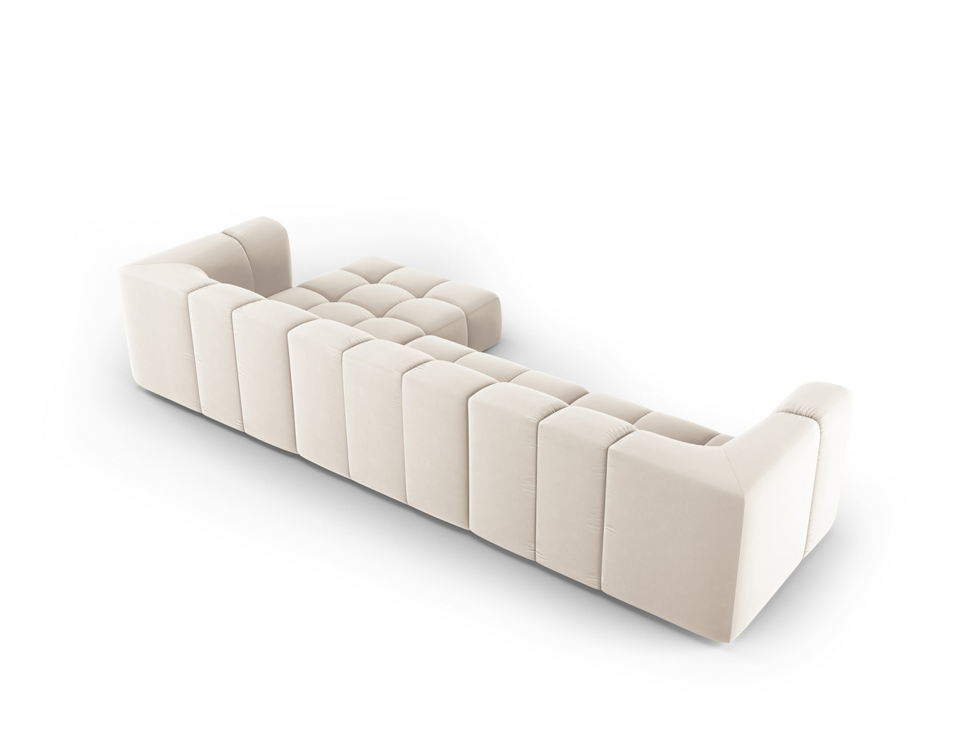 Cosmopolitan Design högervänd sammetsmodulhörnsoffa, "Moritz", 5-sits, 316 × 160 × 70 cm, Bluvel, svarta plastben