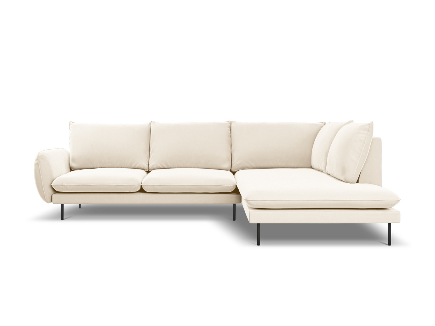 Cosmopolitan Design högervänd sammetshörnsoffa, "Vienna", 6-sits, 275 × 185 × 95 cm, Bluvel, svarta metallben