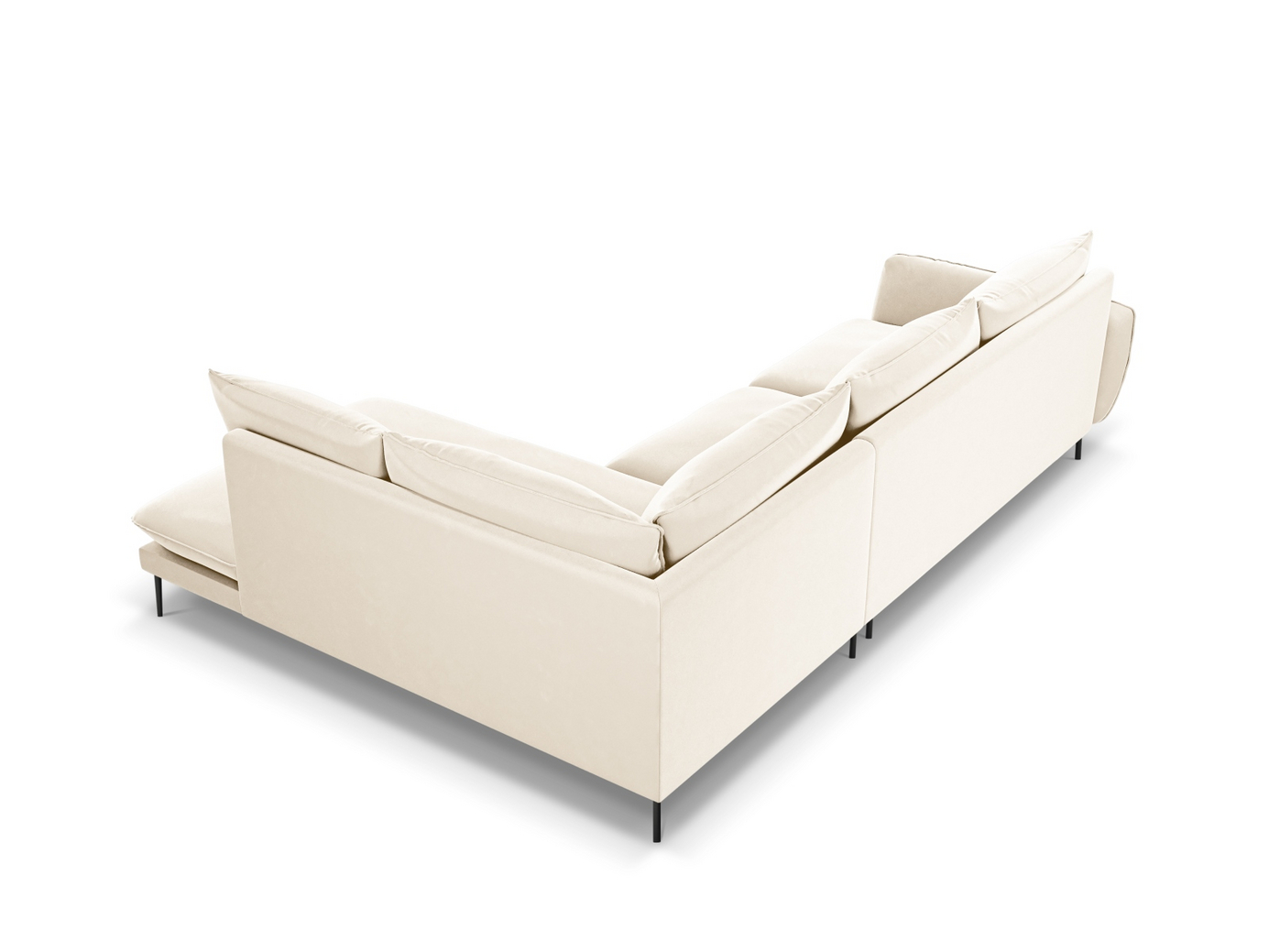 Cosmopolitan Design högervänd sammetshörnsoffa, "Vienna", 6-sits, 275 × 185 × 95 cm, Bluvel, svarta metallben