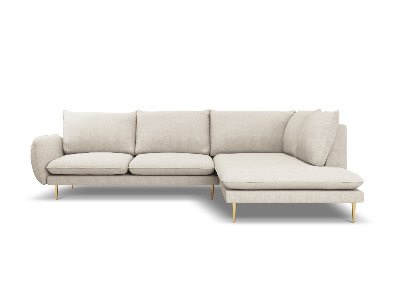 Cosmopolitan Design högervänd hörnsoffa, "Vienna", 6-sits, 275 × 185 × 95 cm, Positano, guldfärgade metallben