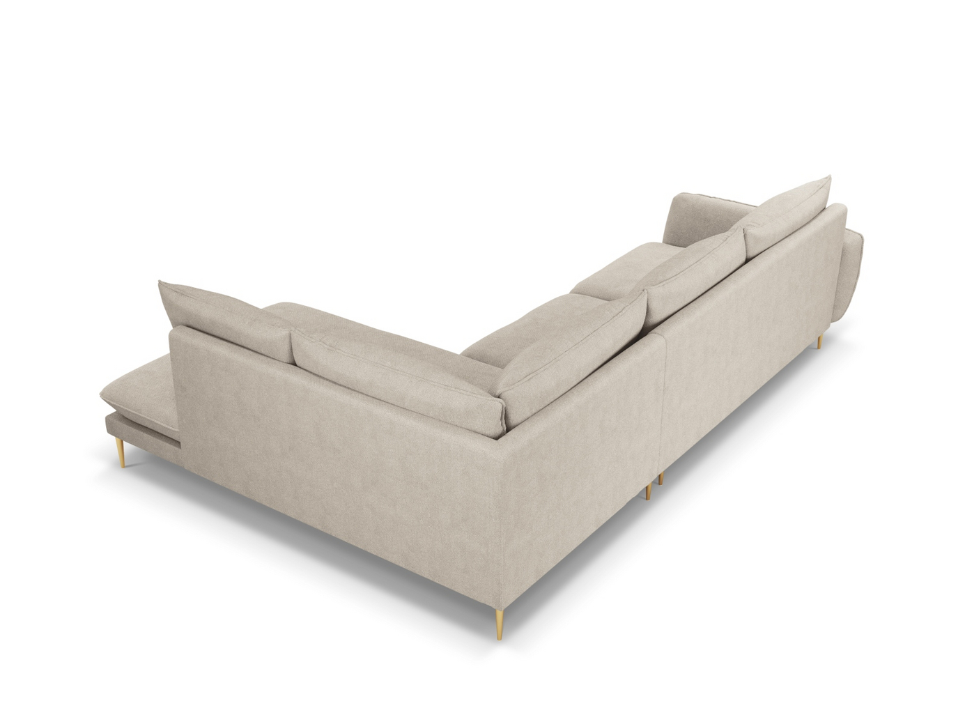 Cosmopolitan Design högervänd hörnsoffa, "Vienna", 6-sits, 275 × 185 × 95 cm, Positano, guldfärgade metallben