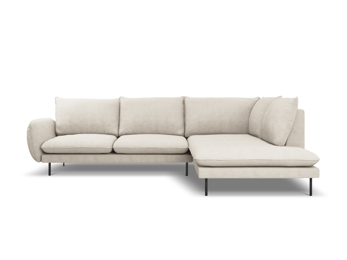 Cosmopolitan Design högervänd hörnsoffa, "Vienna", 6-sits, 275 × 185 × 95 cm, Positano, svarta metallben